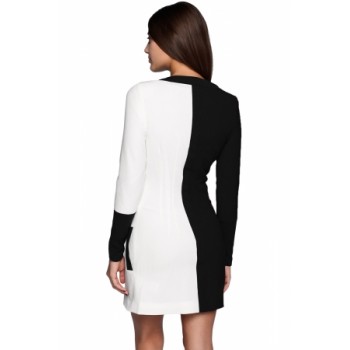 Black White Color Block Faux Wrap Mini Dress